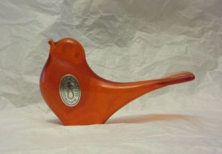Vintage Pilgrim Glass Bird Red Hand Blown Art Glass 3 Tall W/ Label Attached