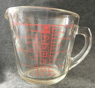 Vtg Pyrex Glass Measuring Cup 516 Red Letters 16 Oz 2 Cup With D Handle Made Usa