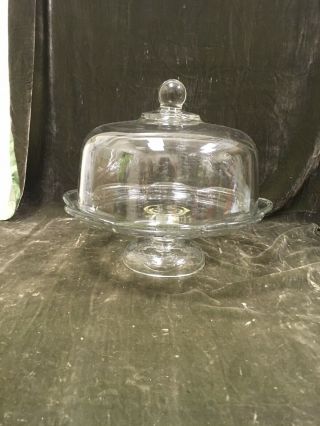 Anchor Hocking Savannah Clear Glass Cake Plate Stand Flowers W/dome