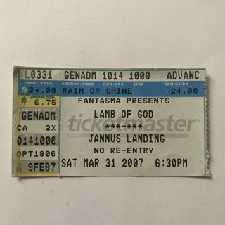 Lamb Of God Jannus Landing Courtyard Florida Concert Ticket Stub March 2007