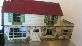 Vintage Marx Tin Litho Doll House 2 Story W Upper Deck Patio 6 Rooms Complete