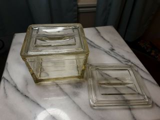 Glasbake Ovenware Refrigerator Dish With 2 Lids Yellow Ribbed Glass 5 " Square
