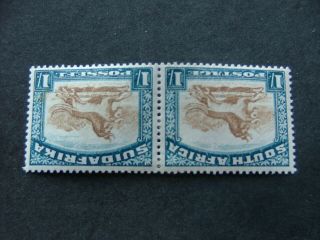 South Africa 1932 1/ - Brown & Deep Blue Inverted Watermark Sg48bw Mm Pair