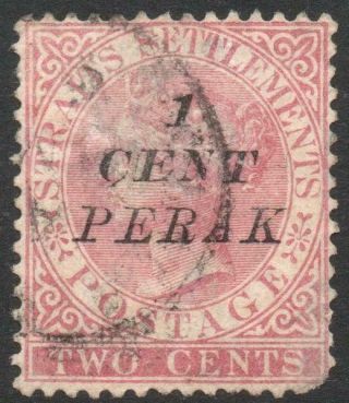 Perak: 1886 - Sg 28 - 1c On 2c Pale Rose Average - Short Corner (36787)