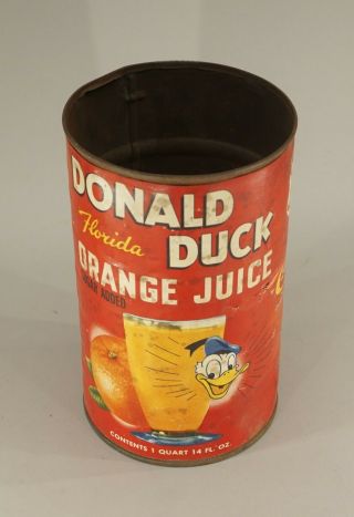 Rare Vintage Walt Disney Donald Duck Orange Juice 7 " Tall Can