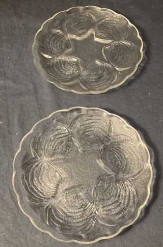 Vintage Clear Glass Plates For Clams Or Oysters On The Half Shell 6 Wells Each