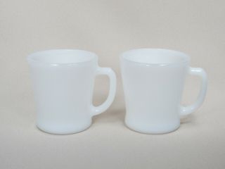 Vintage Fire King Anchor Hocking Set Of 2 White Mugs D Handle 1970s