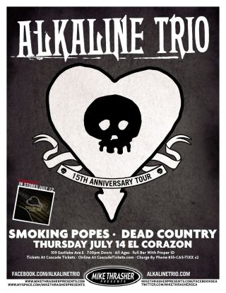 Alkaline Trio 2011 " 15th Anniversary Tour " Seattle Concert Poster - Punk Music