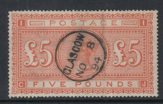 Gb 1867 £5 Orange Sg137 Fine With Glasgow Cds