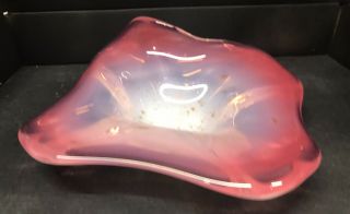 Vintage Murano Glass Bowl Pink And White Swirl With Gold Flakes