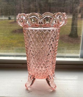 Vintage Imperial Glass Rose Pink Lace Edge 4 - Toed Vase,  743n,  Rare Color