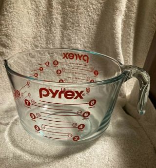 Pyrex 2 Quart 8 Cup Large Red Letter Glass Measuring Cup Mixing Bowl Usa