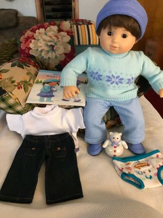 American Girl Bitty Twin Boy Rare Isle Sweater Set,  Extra Outfit,  Book,  Snowman