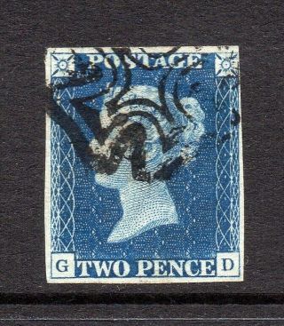 Gb Qv 1840 2d Blue Plate 2 With Manchester Fishtail Cancel V Fine Cat £1750