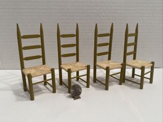 Vintage Uk Artisan Ed Whitten Ladderback Chair Set (4) Dollhouse Miniature 1:12