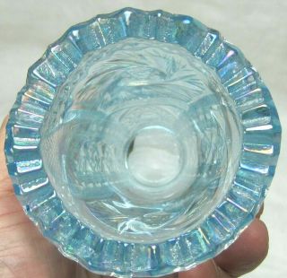 vintage L E SMITH carnival glass ICE BLUE starburst sawtooth iridescent vase 3