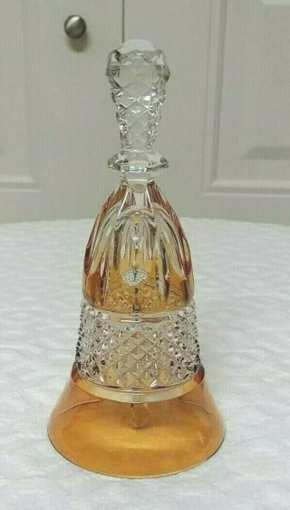 Vintage Bohemian Amber Crystal Cut To Clear Glass Hand Bell Approx.  6.  5 " X 2.  5 "