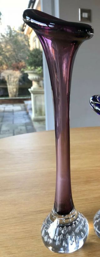 Aseda Gasbruk Swedish Art Glass Jack In The Pulpit Controlled Bubble Vase Purple