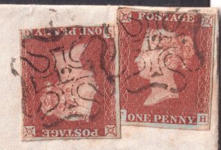 1843,  Sg8,  Penny Red,  Cover,  Pl.  32,  Pair “12” In Mx,  Qv,  Queen Victoria,  Gb,  Uk