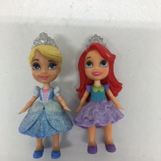 2 Disney Princess Mini Toddler Dolls 3 1/2 " Figures Ariel & Cinderella