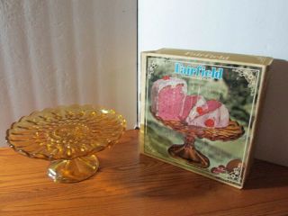 Vintage 1960s Amber Anchor Hocking Glass Fairfield Pedestal Cake Plate Stand 10 "