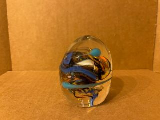 Contemporary Handblown Abstract Egg Shaped Art Glass Paperweight