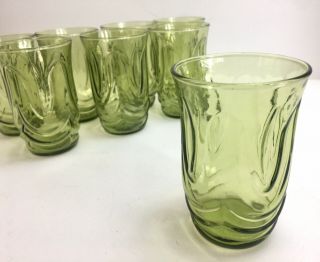 8 Anchor Hocking Green Colonial Tulip Juice Glasses