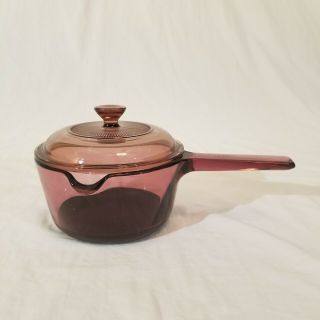 Pyrex Corning Ware Visions Cranberry Cookware 1 Liter Saucepan Pot Lid Teflon