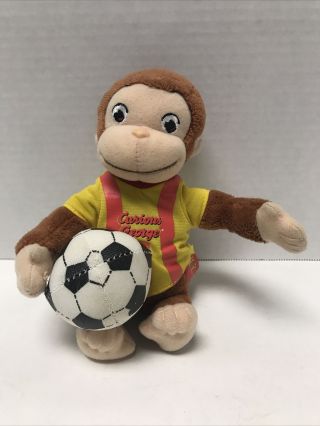 2007 Marvel Toys Curious George Monkey Beanbag Plush Stuffed Animal Soccer 7”