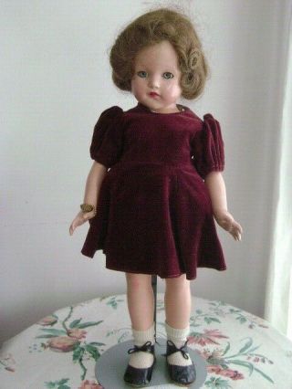 22 " Effanbee Anneshirley Composition Doll In 1940 " S Red Velvet Dress