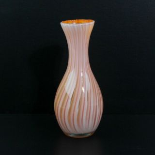 Vintage Norleans Art Glass Orange & White 7 " Swirl Bud Vase