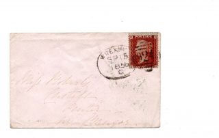 Penny Red Star Envelope ; Wrexham Spoon To Bangor; 1856; (code R S 19/20)