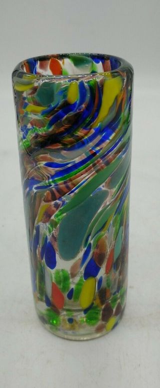 Hand Blown Shot Glass Tumbler Drinking Glass Colorful Splatter,  Speckled 4 "
