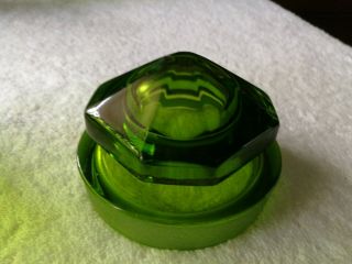 Vtg Mid - Century L.  E.  Smith Apple Green Paneled Glass Canister Jar Ground Lip Lid 2