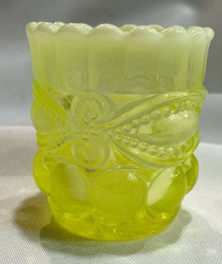 Vintage Mosser Glass Yellow Opalescent Vaseline Toothpick Holder