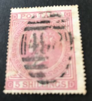 Gb 1867 - 83 5 Shillings Pale Rose Sg 127 Wmk Maltese Cross Small Rub At Left Side