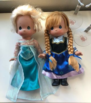 Precious Moments Disney Frozen Elsa & Anna Set 12in Dolls 2 Stands
