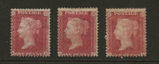 Gb Qv Line Engraved 1d Penny Red Star X 3 / Examples - All With Gum