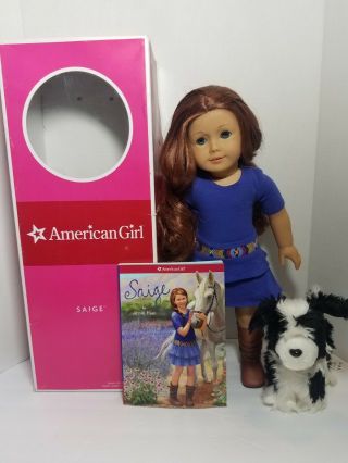 American Girl Doll Goty Saige Retired W/ Box Rembrandt Meet Book Pierced Ears