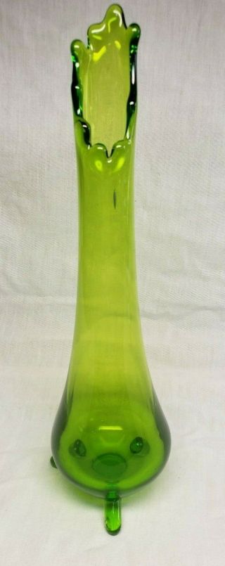 Vintage L.  E.  Smith Mcm Swung Glass Green Vase 12 1/4 " Tall 3 Footed Base