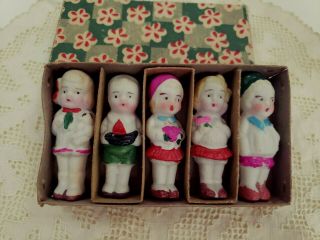 5 Vintage Japan Bisque Frozen Charlotte Penny Style Figure Dolls Iob