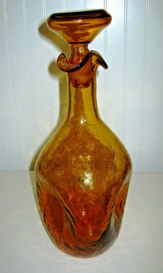 Vintage Pilgrim Amber Crackle Glass Decanter W/ Stopper