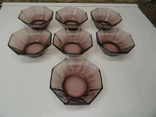 7 Vtg Hazel Atlas Moroccan Amethyst Depression Glass Berry Bowls 4.  75 " Octagon
