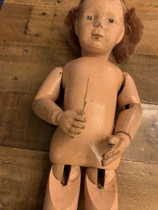 Vintage Blue - eyed Schoenhut 16” Wood Girl Doll - 2