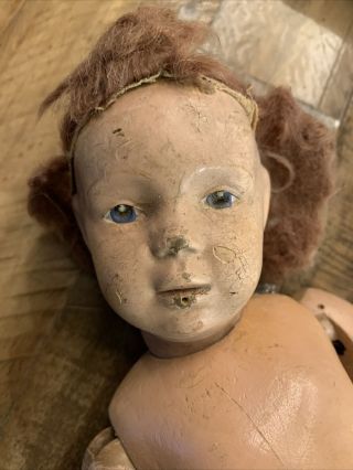 Vintage Blue - eyed Schoenhut 16” Wood Girl Doll - 3