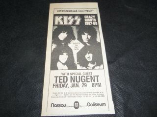 Kiss.  Crazy Nights.  1987 - 88.  Concert Print Ad.  Nassau Coliseum W/ Nugent