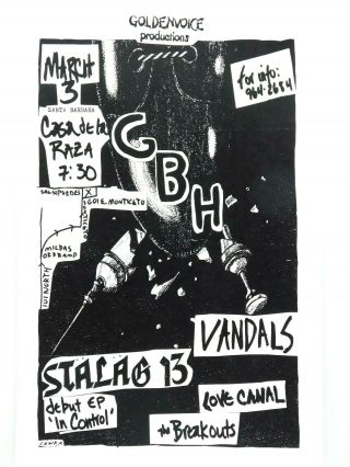 Gbh Rare Us Appearance Casa De La Raza Santa Barbara Ca Punk Concert Poster