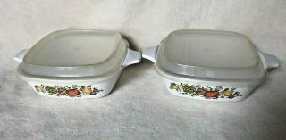 Vintage Set Of 2 Corning Ware Spice Of Life 1 - 3/4 Cup Small Dishes & Lids P - 41 - B
