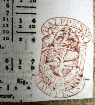 1781 Revolutionary War newspaper with RED HALFPENNY TAX STAMP London ENGLAND 3
