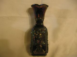 Vintage Blue / Purple Iridescent Imperial Carnival Glass Devil Face Vase